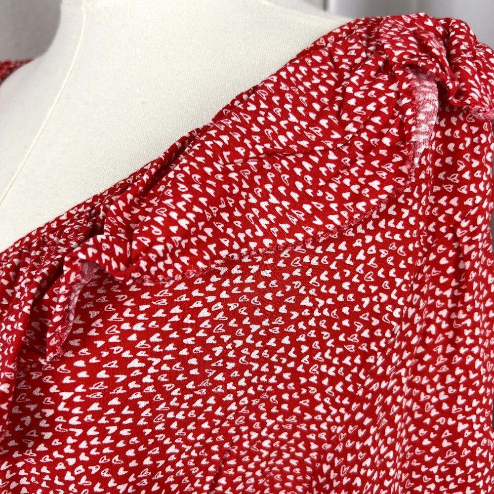Loft Top Womens‎ 18 Red Heart Print Ruffle Trim Peasant Boho Chic Romantic Flowy - Picture 4 of 11